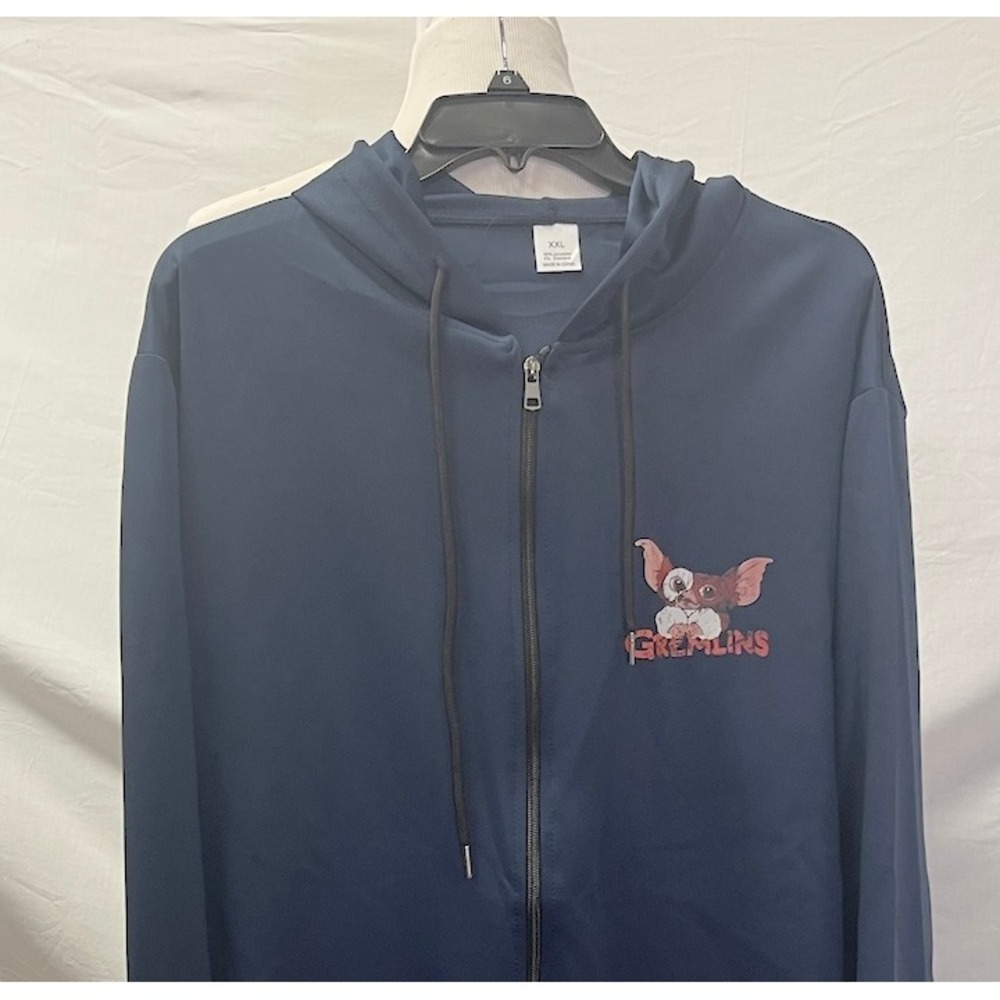 Gremlins Blue Men's Hoodie‎ Print Front & Back Full Zip Size 2XL